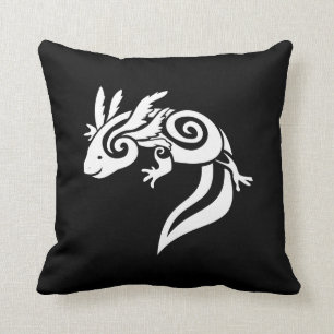 Reversable Black Tribal Axolotl Mexican Salamander Cushion
