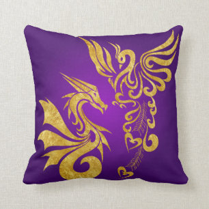 Reversable Feng Shui Phoenix & Dragon Pillow-purp Cushion