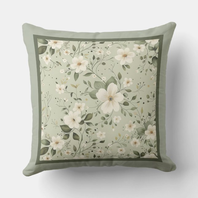 Reversable Sage green floral pattern Cushion (Back)