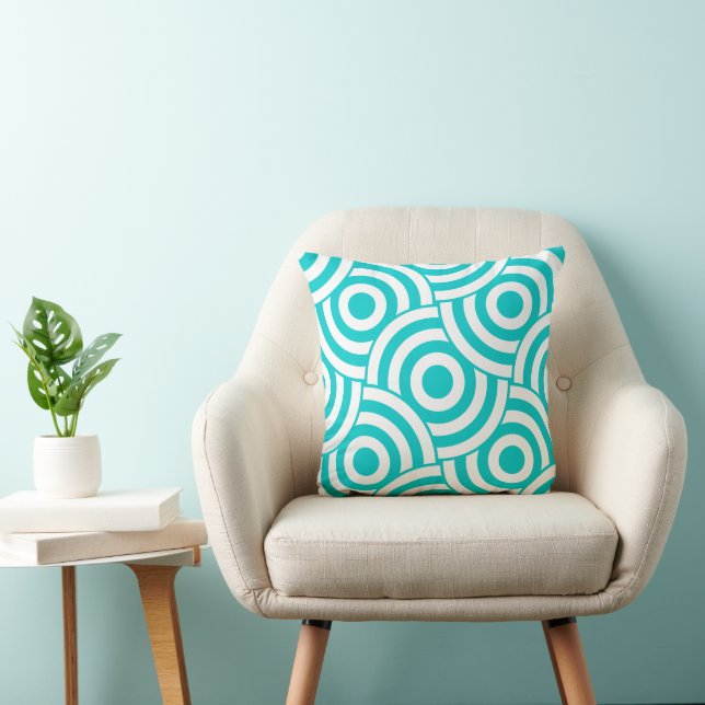 Reversable Yellow Aqua Circle Link Design Pillow (Chair)