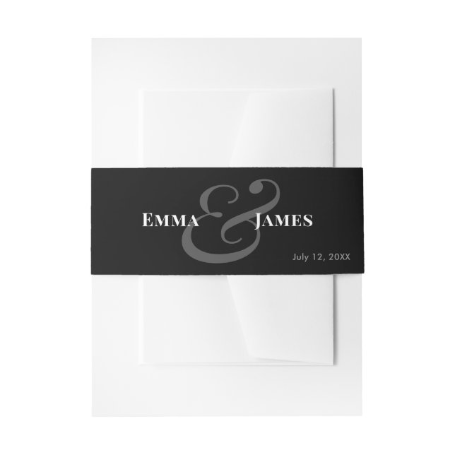 Reverse Black Wedding Invitation Belly Band | Name (Front Example)