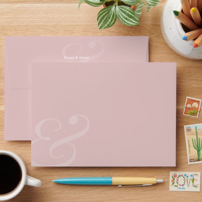 REVERSE Blush Ampersand Wedding Return Address |  Envelope (Desk)