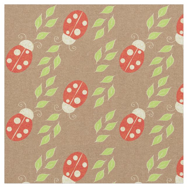 Reverse Ladybugs & Leaves on Brown Paper Pattern Fabric (Close Up)
