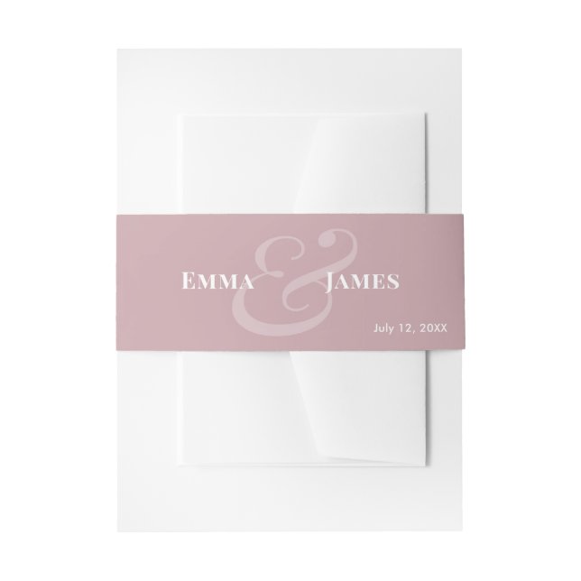 Reverse Mauve Wedding Invitation Belly Band | Name (Front Example)
