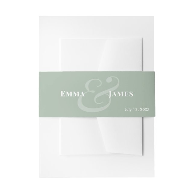 Reverse Sage Wedding Invitation Belly Band | Name (Front Example)