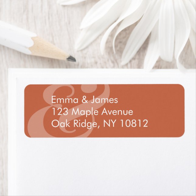 Reverse Terracot Wedding Return Address | Centred Label (Insitu)