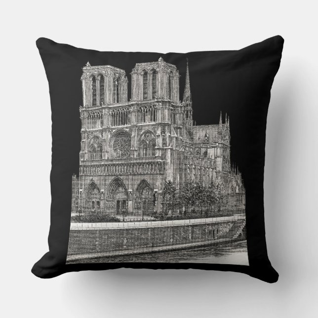 Reversible Bicolor Elegant Notre Dame de Paris  Cushion (Front)