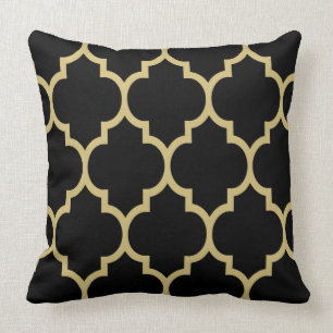 Reversible Black And Gold Tan Quatrefoil Pattern 2 Cushion
