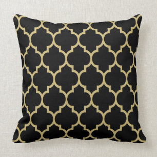 Reversible Black And Gold Tan Quatrefoil Pattern Cushion
