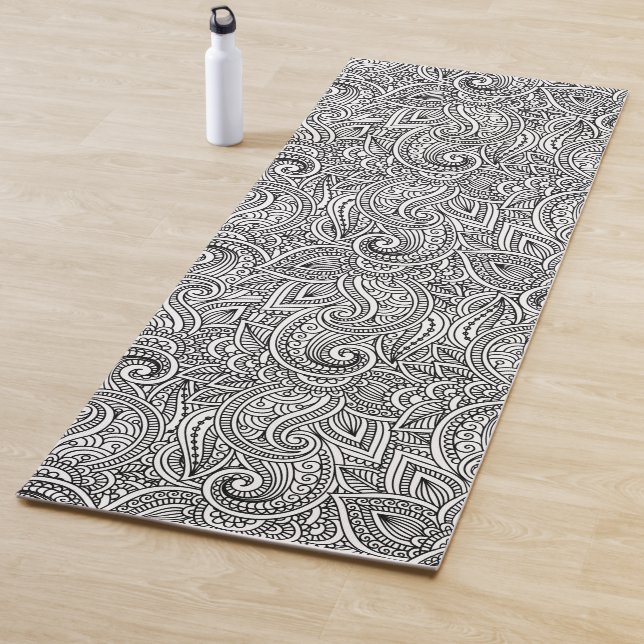 Reversible Black and White Boho, Gypsy Design Yoga Yoga Mat (In Situ)