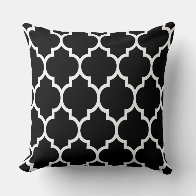 Reversible Black And White Quatrefoil Pattern Cushion (Front)