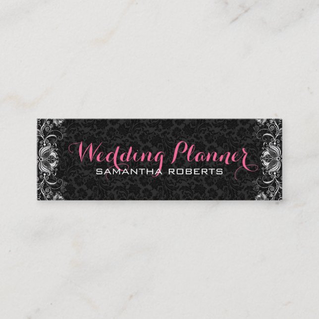 Reversible Black & White Floral Damasks & Lace Mini Business Card (Front)