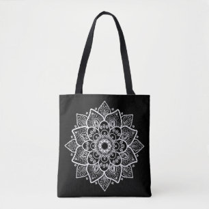 Reversible Black & White Floral Mandala Tote Bag