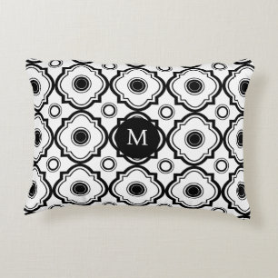 Reversible Black & White Geometric Quatrefoil Decorative Cushion
