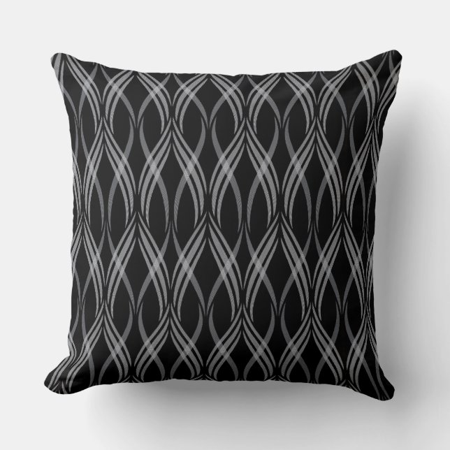 Reversible Black & White Ribbons Throw Pillow (Front)