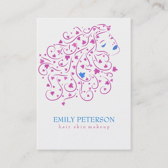 Reversible Blue And Pink Glitter Floral Hair Business Card (Front)