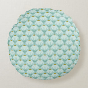 Reversible Blue & Green Daisies Floral Pattern Round Cushion