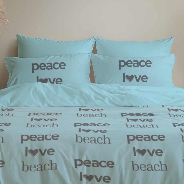 Reversible Blue Peace Love Beach | Coastal Decor Pillowcase (Creator Uploaded)