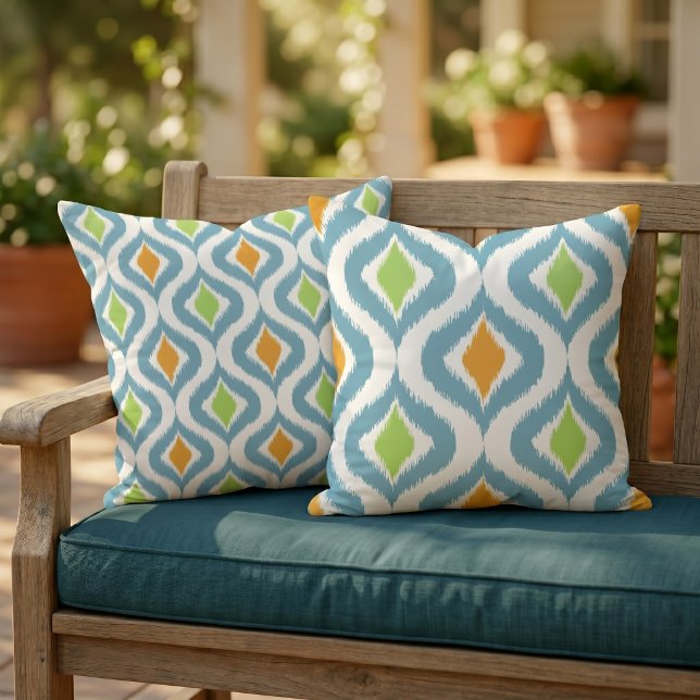 Reversible Bold Colourful Summery Ikat Pattern Cushion (Creator Uploaded)