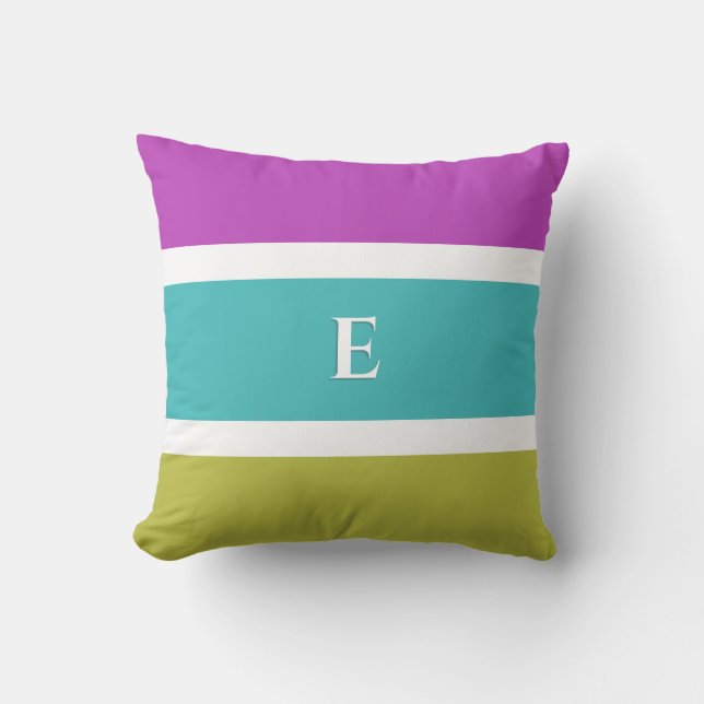 Reversible Bright Stripe Modern Initial Monogram Cushion (Front)