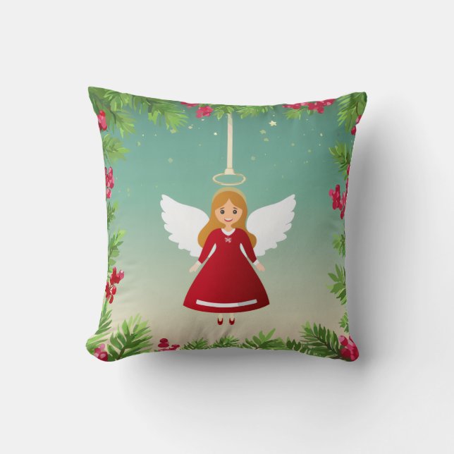 Reversible Christmas Angel & Snow Man Pillow  (Front)