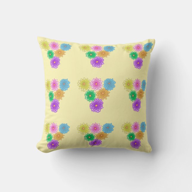 Reversible Colourful Chrysanthemums Pillow (Front)
