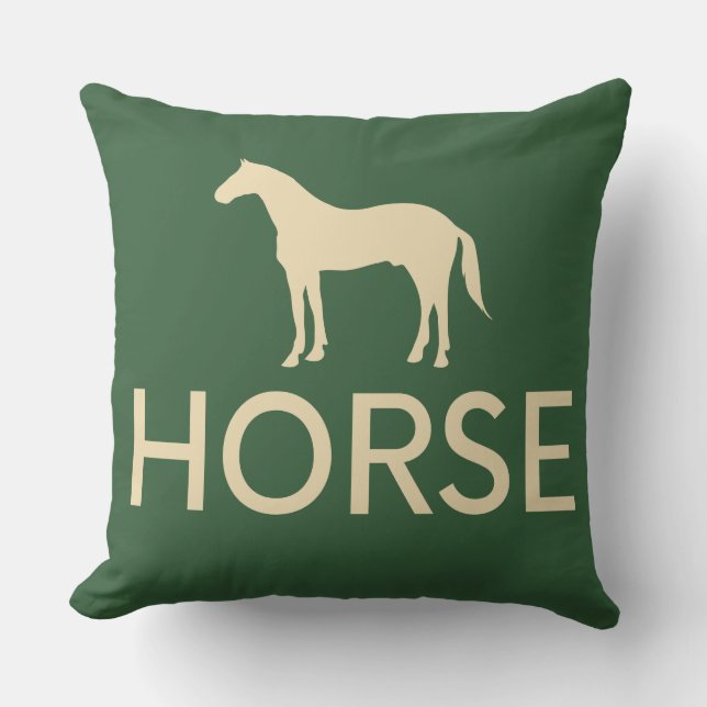 Reversible Dark Green & Cream Horse Equestrian Cushion (Front)
