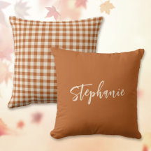 Reversible Fall Burnt Orange Gingham Plaid Name