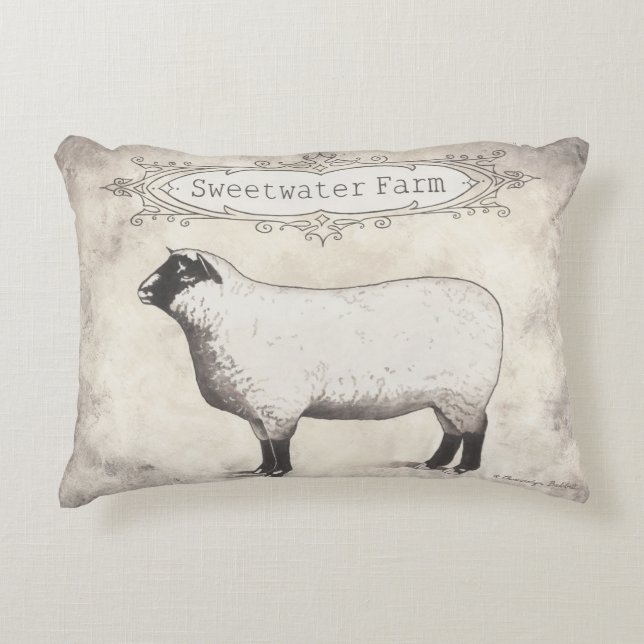 Reversible Farmhouse sheep pillow in neutrals (Front)