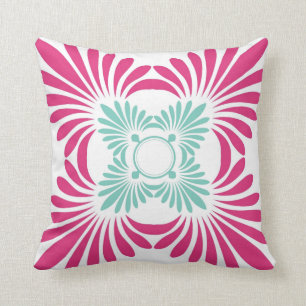Reversible Fuschia Pink And Mint Green Floral Cushion