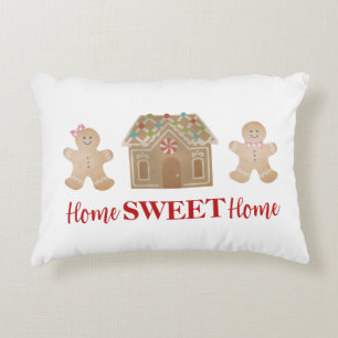 Reversible Gingerbread Christmas with Red Plaid Decorative Cushion