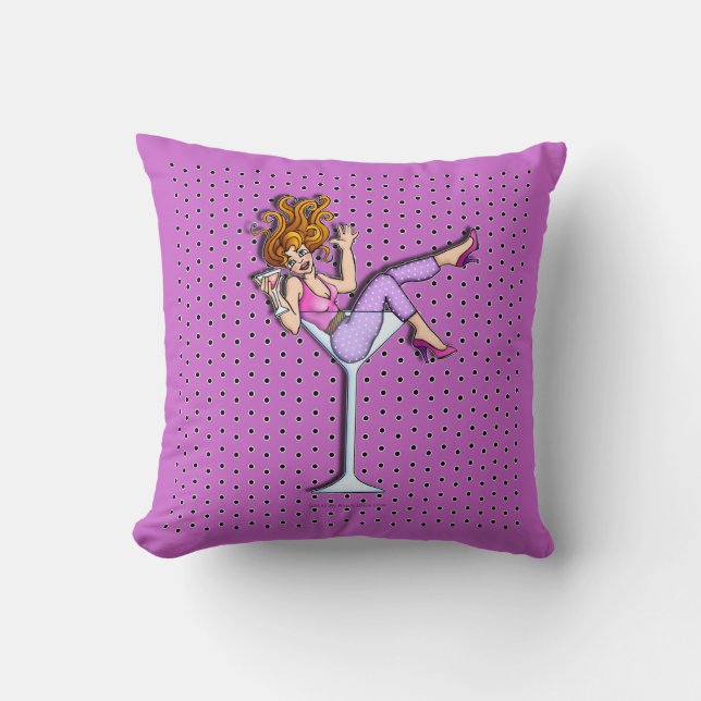 REVERSIBLE Girl in a Martini Glass (Lil Red) Ameri Cushion (Front)