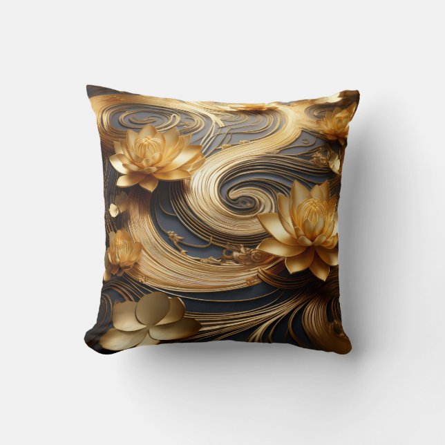 Reversible Gold Lotus Flower Pillow  (Front)