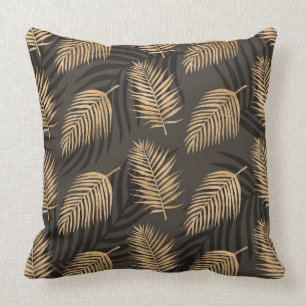 Reversible Gold Palm leaves Decorative Pillow