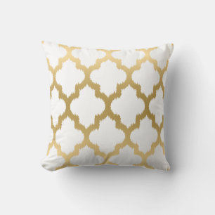 Reversible Gold & White Quatrefoil Modern Pattern Cushion