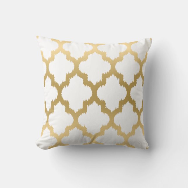 Reversible Gold & White Quatrefoil Modern Pattern Cushion (Front)