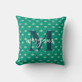 Reversible Green Boho Floral Personalized Monogram Cushion
