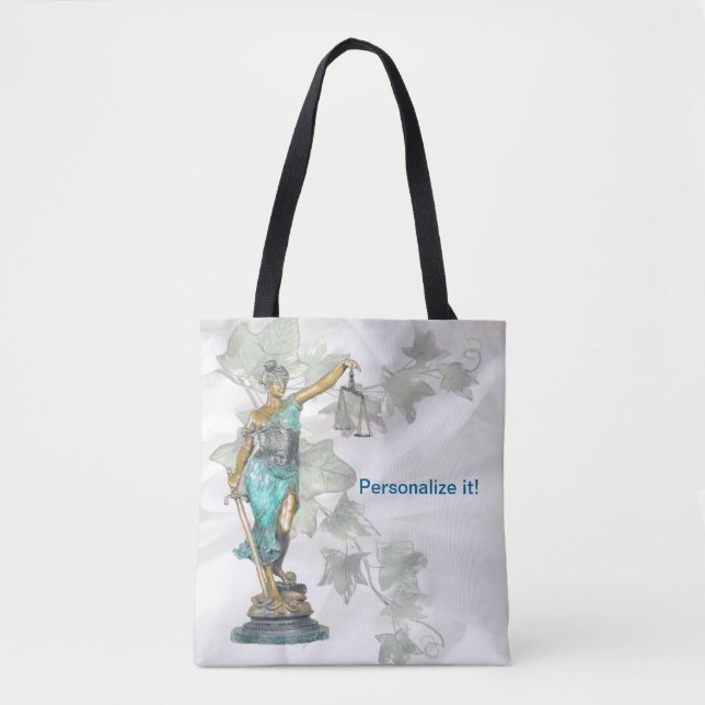 Reversible Lady Justice and 3D Veritas on Blue Tote Bag (Front)