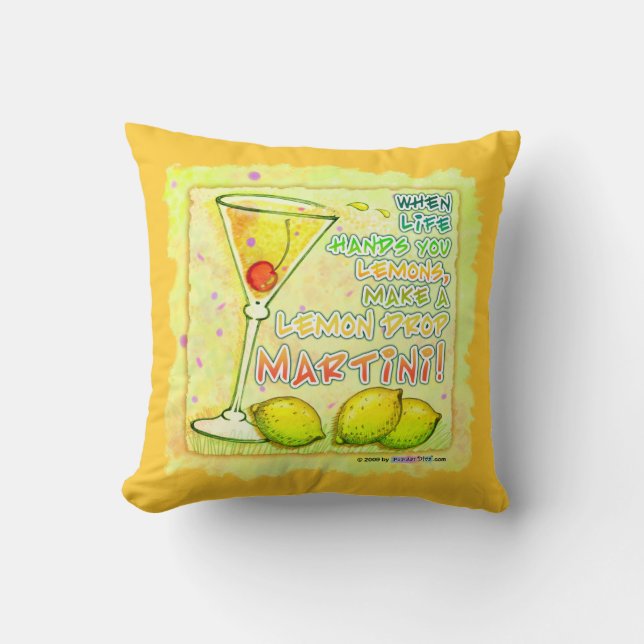 REVERSIBLE Lemon Drop Martini American MoJo Pillow (Front)