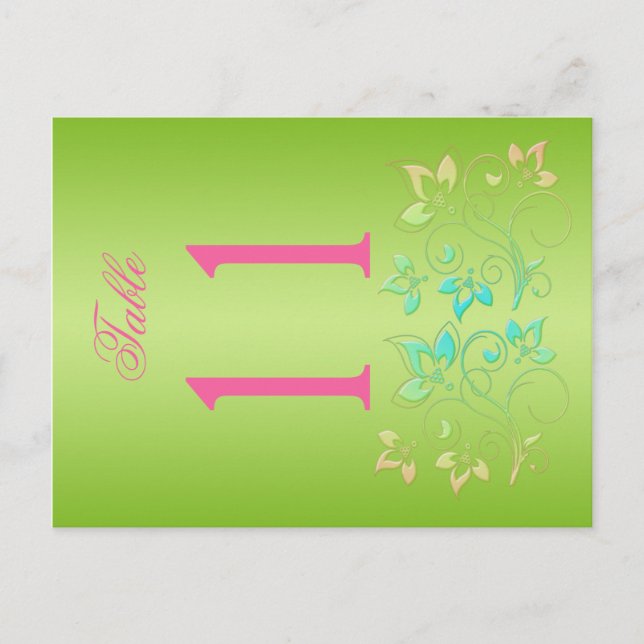 Reversible Lime and Pink Floral Table Number Postcard (Front)