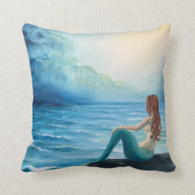 Reversible Mermaid and Ship Throw Pillow