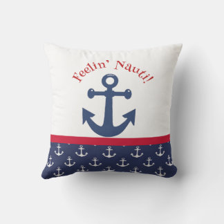 Reversible Navy Blue & White Nautical Anchor  Cushion