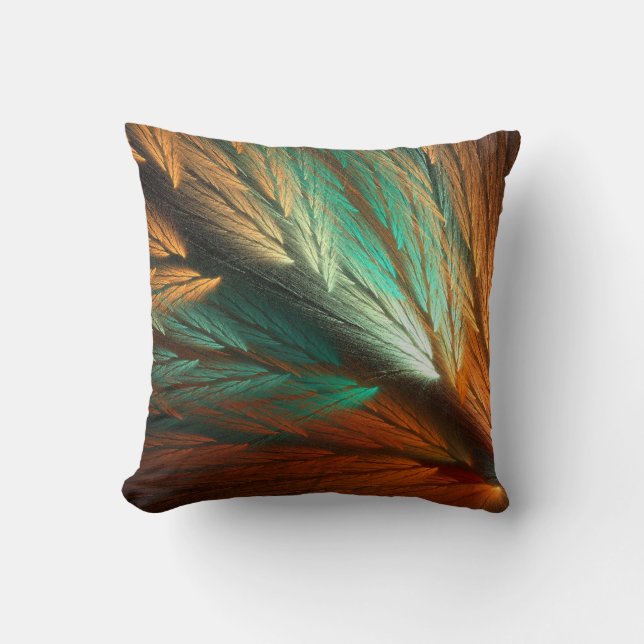 Reversible Orange and Teal Feathery Fractal Pillow (Front)