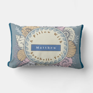 Reversible Personalise Seashells Blue Orange Lumbar Cushion