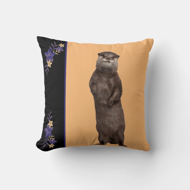 Reversible Picture of Otters Throw Pillow (Front)