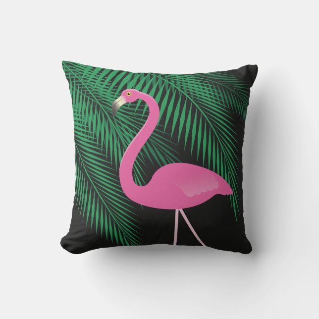 Reversible Pink and Black Flamingo Pillow 2 (Front)