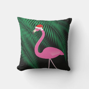 Reversible Pink and Black Santa Flamingo Pillow 2