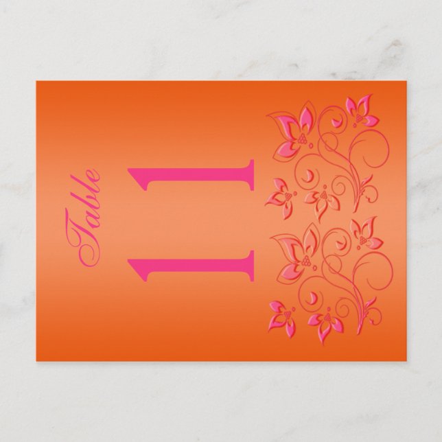 Reversible Pink and Orange Floral Table Number Postcard (Front)