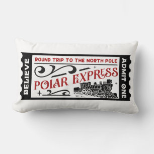 Reversible Polar Express Ticket Christmas Lumbar Cushion