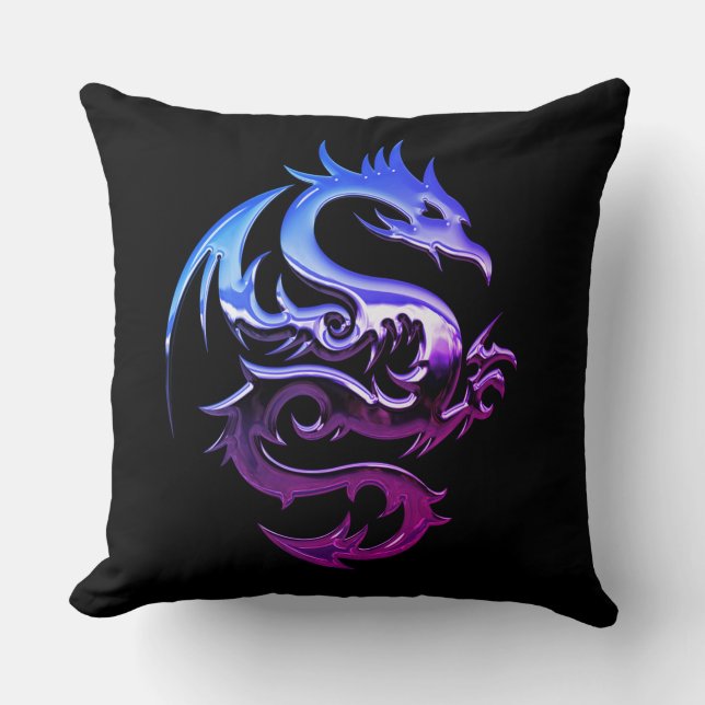 Reversible Purple Metallic Dragon Cushion (Front)